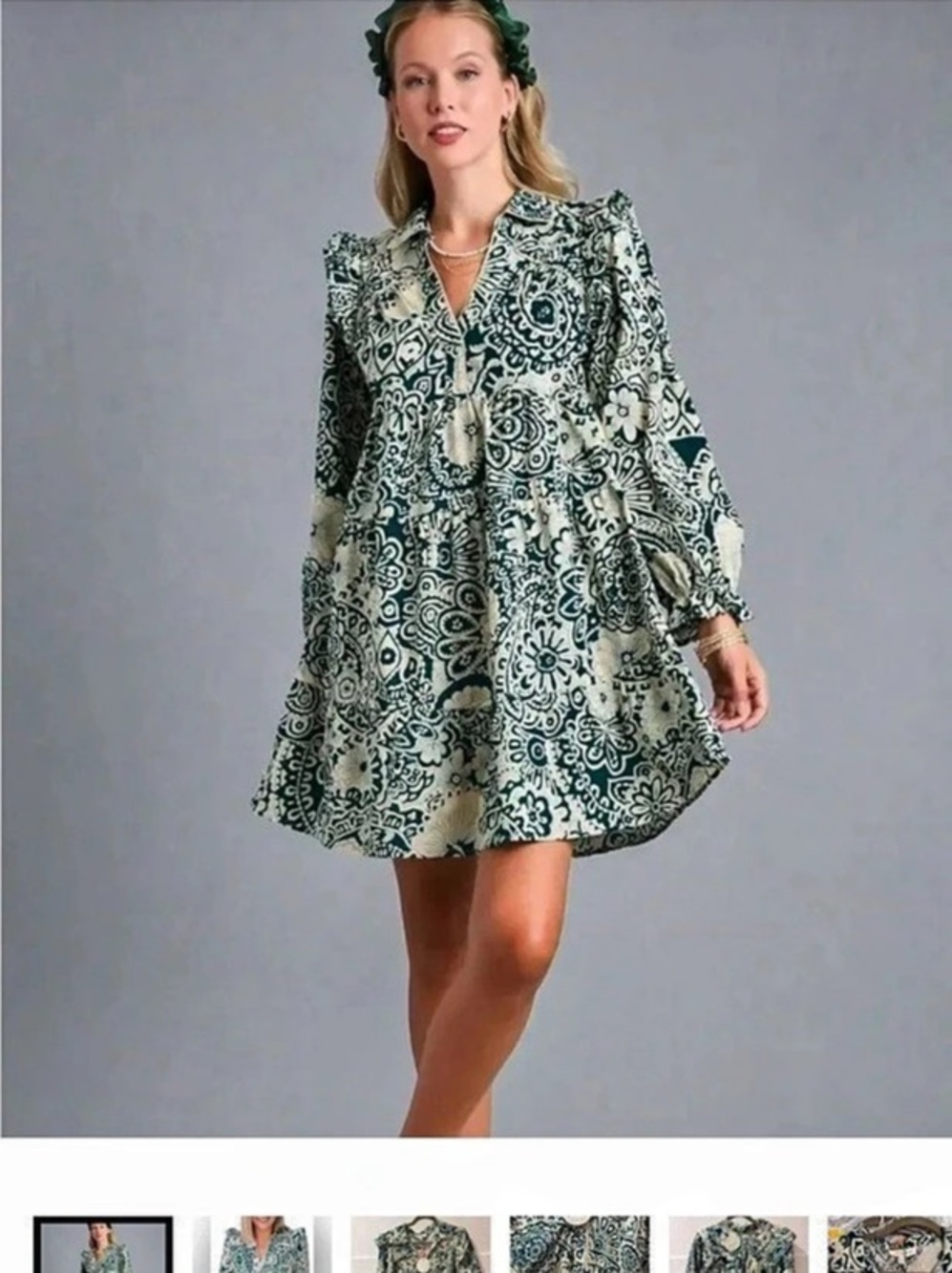Umgee Green Mix Paisley Tiered Mini Dress